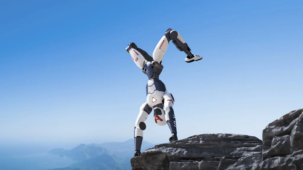 Unitree R1 - sur les mains sur des rochers